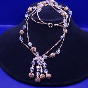 Vintage GoldTone Sparkly Aurora Borealis Crystal Tassel Necklace